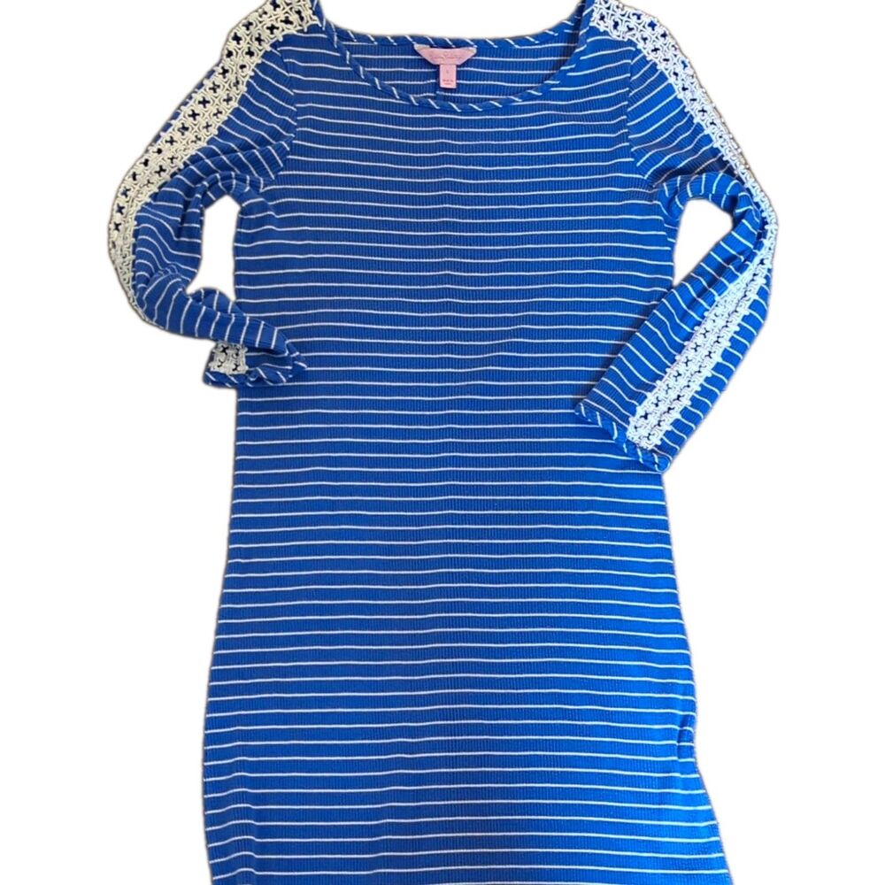 Lilly Pulitzer Women’s Blue/White Striped Knit Pullover Dress L Crochet